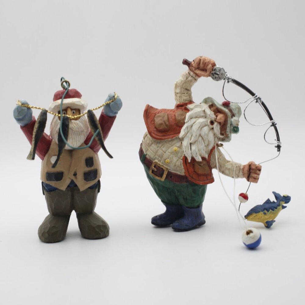Two Vintage Fisherman Christmas Ornaments